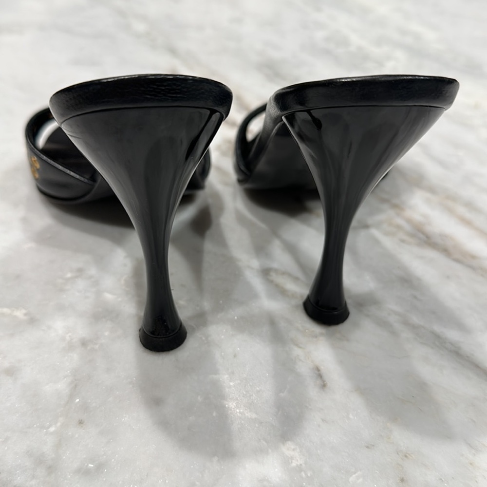 Via Spiga Black Heeled Slide Sandals with Gold Eyelets - Picture 5 of 10